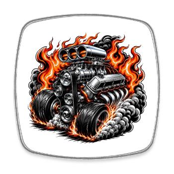 Flame Motor Power Monster - Square fridge magnet - white - Front