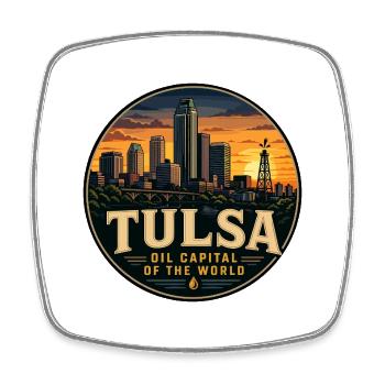 Tulsa Oil Capital of the World Retro Badge - Square fridge magnet - white - Front