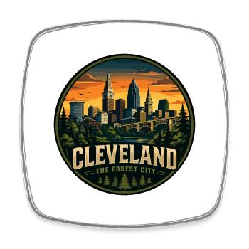 Cleveland The Forest City Retro Sunset Badge - Square fridge magnet - white - Front