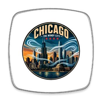 Chicago The Windy City Retro Skyline Badge - Square fridge magnet - white - Front