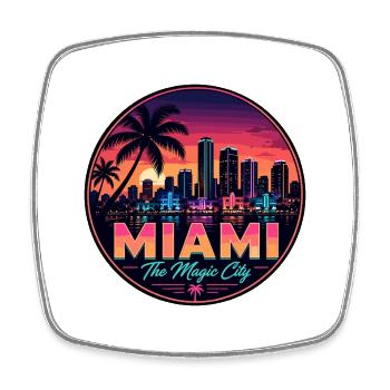 Miami Magic City Retro Sunset Palm Badge - Square fridge magnet - white - Front