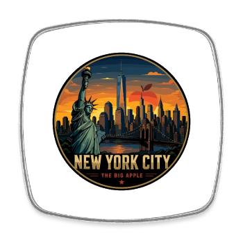 New York City Big Apple Retro Skyline Badge - Square fridge magnet - white - Front