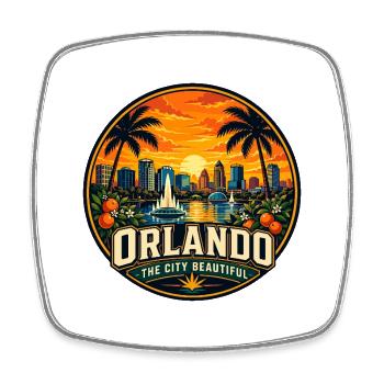 Insigne orange rétro de la belle ville d’Orlando - Magnet carré - blanc - Devant