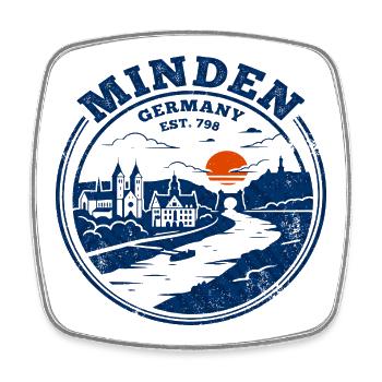 Vintage Minden Germany Circular Skyline Stamp - Square fridge magnet - white - Front