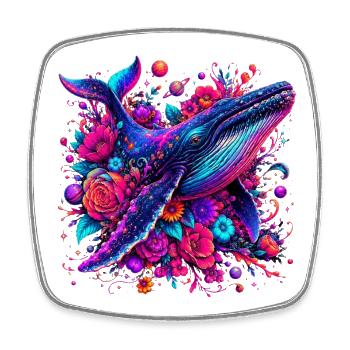 Cosmic Whale Universe Flowers Surrealism - Square fridge magnet - white - Front