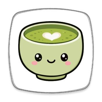 Tasse de thé matcha Kawaii avec cœur - Magnet carré - blanc - Devant