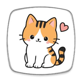 Kawaii Chat tigré orange mignon avec un cœur - Magnet carré - blanc - Devant