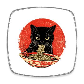 Cat Vintage – Black Cat with Noodles Japan - Square fridge magnet - white - Front