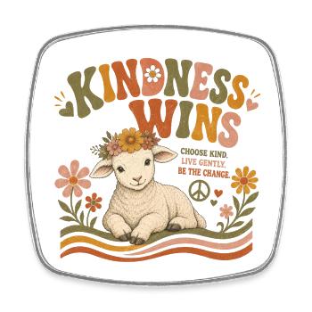 Kindness Wins Lamb Vegan Retro - Square fridge magnet - white - Front