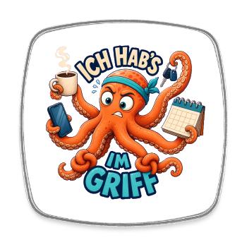 Ich hab's im Griff – Oktopus Multitasking - Viereckiger Kühlschrankmagnet - Weiß - Vorne