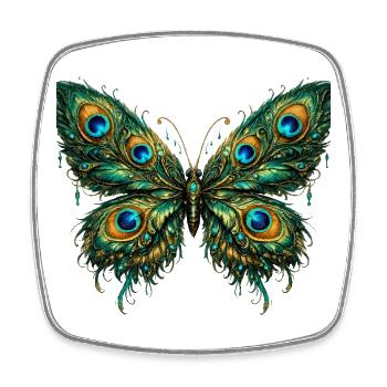 Butterfly with peacock feathers 3 - Square fridge magnet - white - Front