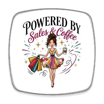 Powered By Sales & Coffee White Woman - Square fridge magnet - white - Front