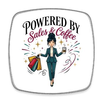 Powered By Sales and Coffee East AsianWoman - Square fridge magnet - white - Front