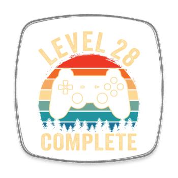 Level 28 complete – 28th anniversary gift - Square fridge magnet - white - Front