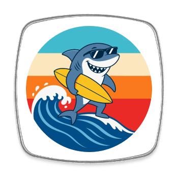 Retro Sunset Surf Cartoon Shark - Square fridge magnet - white - Front