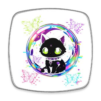 Cyber Cat Bubble - Square fridge magnet - white - Front