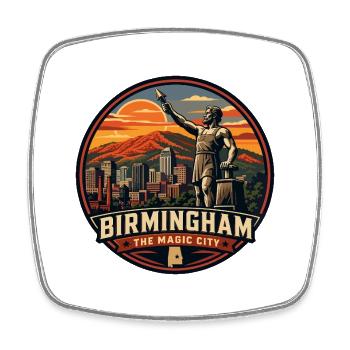 Insigne de la statue vulcaine de la ville magique de Birmingham - Magnet carré - blanc - Devant
