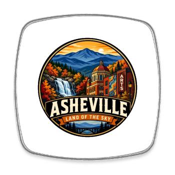Asheville Land of the Sky Vintage Mountain Badge - Square fridge magnet - white - Front