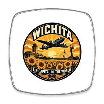 Wichita Air Capital Retro Aviation Badge - Square fridge magnet - white - Front