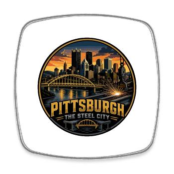 Pittsburgh Steel City Retro Bridge Welding Badge - Square fridge magnet - white - Front