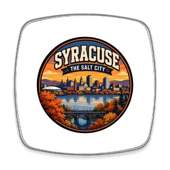 Syracuse : Le badge de la Skyline rétro des lacs de Salt City - Magnet carré - blanc - Devant