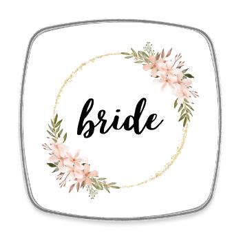 Anneau de fleurs en or avec des fleurs - Magnet carré - blanc - Devant