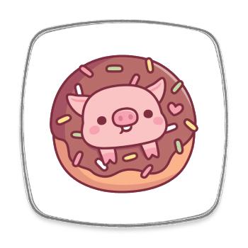 Cochon mignon dans un beignet au chocolat avec des vermicelles - Magnet carré - blanc - Devant