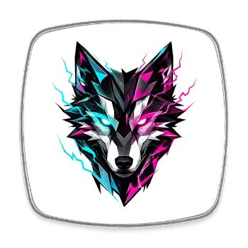 Wolf Head Neon - Square fridge magnet - white - Front