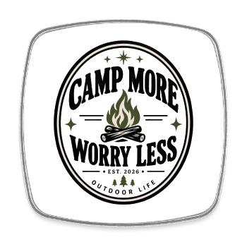 Camp Plus Inquiétude Moins – Camping en plein air - Magnet carré - blanc - Devant