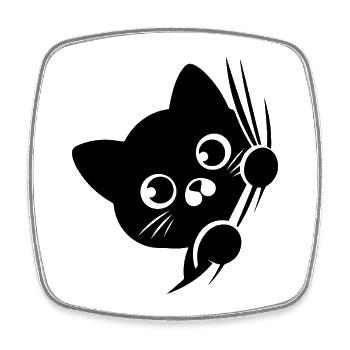 Chat perplexe derrière le rideau - Magnet carré - blanc - Devant