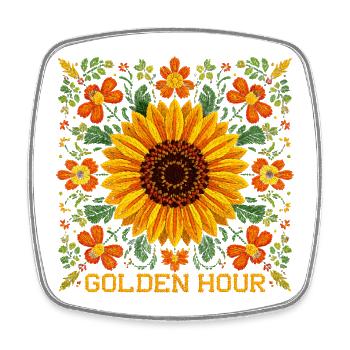 Motif de tournesol – Motif floral « Golden Hour » - Magnet carré - blanc - Devant