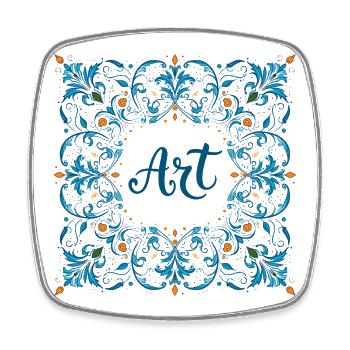 Lettrage orné « ART » – Design créatif - Magnet carré - blanc - Devant