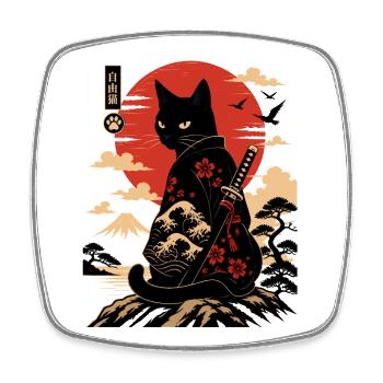 Katzen-Samurai am Sonnenuntergang - Viereckiger Kühlschrankmagnet - Weiß - Vorne