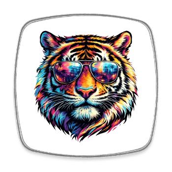 Tigre psychédélique avec des lunettes de soleil - Magnet carré - blanc - Devant