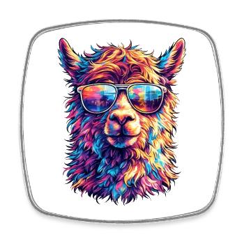 Llama in neon sunglasses - Square fridge magnet - white - Front