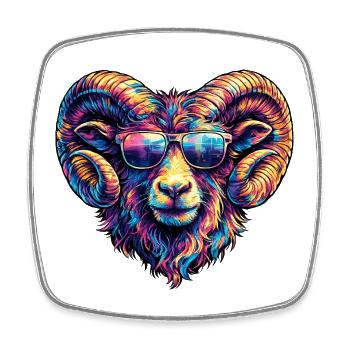 Tête de bélier colorée avec des lunettes de soleil - Magnet carré - blanc - Devant