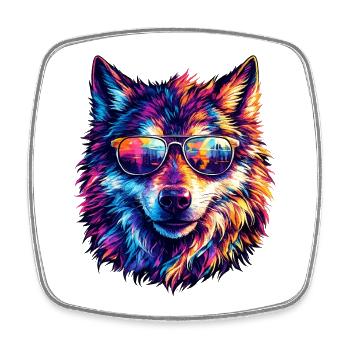 Loup coloré avec des lunettes de soleil - Magnet carré - blanc - Devant