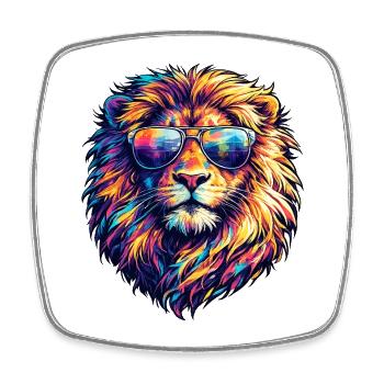 Lion néon avec des lunettes de soleil - Magnet carré - blanc - Devant