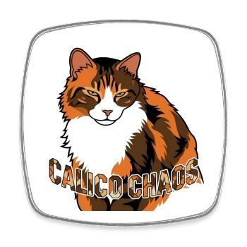 Chat gris et rouge – graphique avec inscription - Magnet carré - blanc - Devant