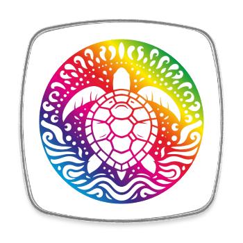 Cercle océanique du Mandala de la Tortue Arc-en-ciel - Magnet carré - blanc - Devant