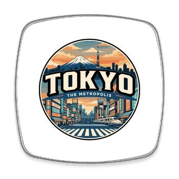 Badge de voyage rétro du mont Fuji à Tokyo - Magnet carré - blanc - Devant