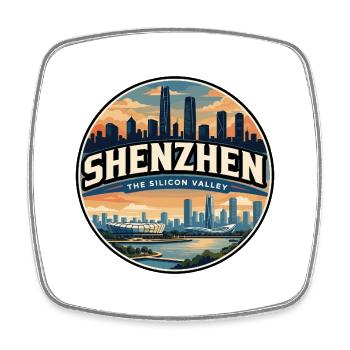 Emblème rétro de la skyline de la baie de Shenzhen - Magnet carré - blanc - Devant