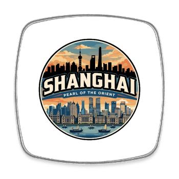 Badge de voyage rétro à Shanghai Pudong - Magnet carré - blanc - Devant