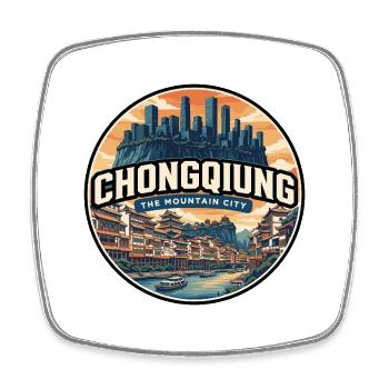 Insigne rétro de Chongqing Hongyadong - Magnet carré - blanc - Devant
