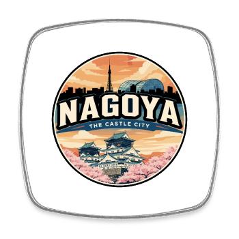 Insigne rétro du Cherry Blossom du Château de Nagoya - Magnet carré - blanc - Devant