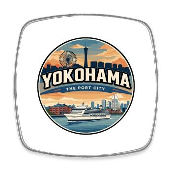 Badge de voyage rétro du port de Yokohama - Magnet carré - blanc - Devant