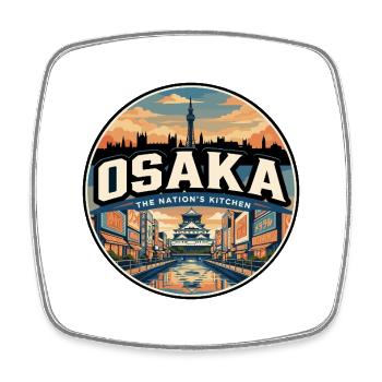Badge de voyage rétro Osaka Dotonbori - Magnet carré - blanc - Devant