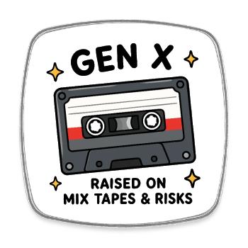 Gen X aufgewachsen mit Mixtapes und Risiken Retro Cassette Ta - Viereckiger Kühlschrankmagnet - Weiß - Vorne