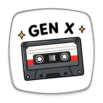 Gen X élevée sur les mixtapes & Risks Retro Cassette Ta - Magnet carré - blanc - Devant