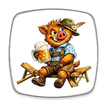 Funny wild boar with beer & Bavarian costume - Square fridge magnet - white - Front